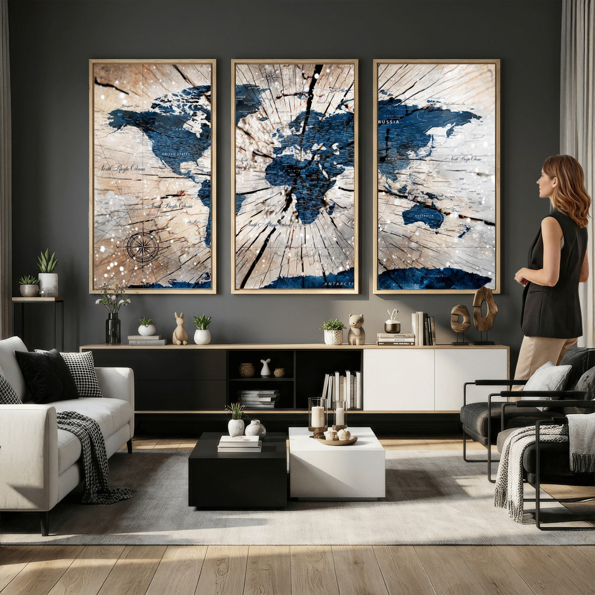19478704-MGV-CV-36X24 - World Map Wall Art Canvas Print, Modern Decorative Framed Map Artwork Prints for Living Room, Office, Bedroom Wall Decor