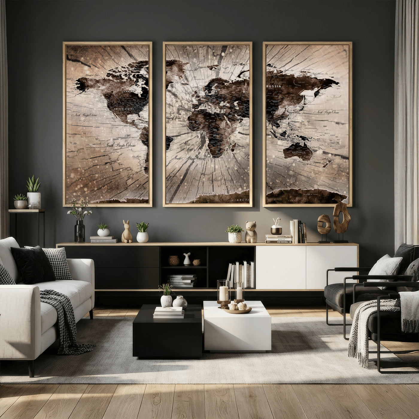 94623295-MGV-CV-36X24 - World Map Wall Art Canvas Print, Modern Decorative Framed Map Artwork Prints for Living Room, Office, Bedroom Wall Decor