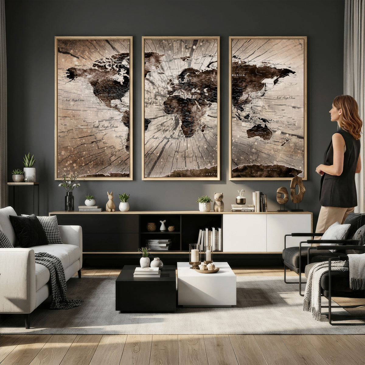 94623295-MGV-CV-36X24 - World Map Wall Art Canvas Print, Modern Decorative Framed Map Artwork Prints for Living Room, Office, Bedroom Wall Decor