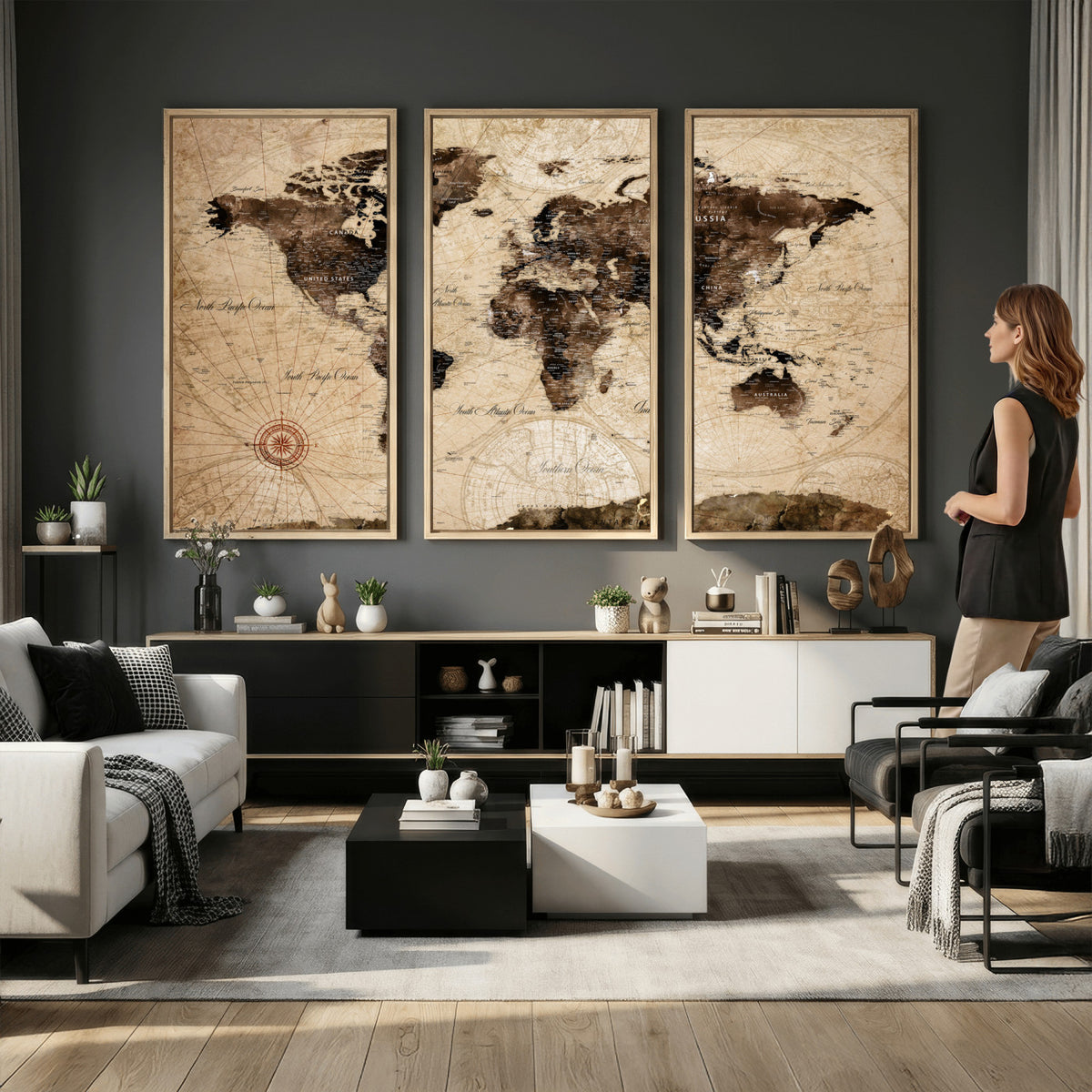 47657418-MGV-CV-36X24 - World Map Wall Art Canvas Print, Modern Decorative Framed Map Artwork Prints for Living Room, Office, Bedroom Wall Decor