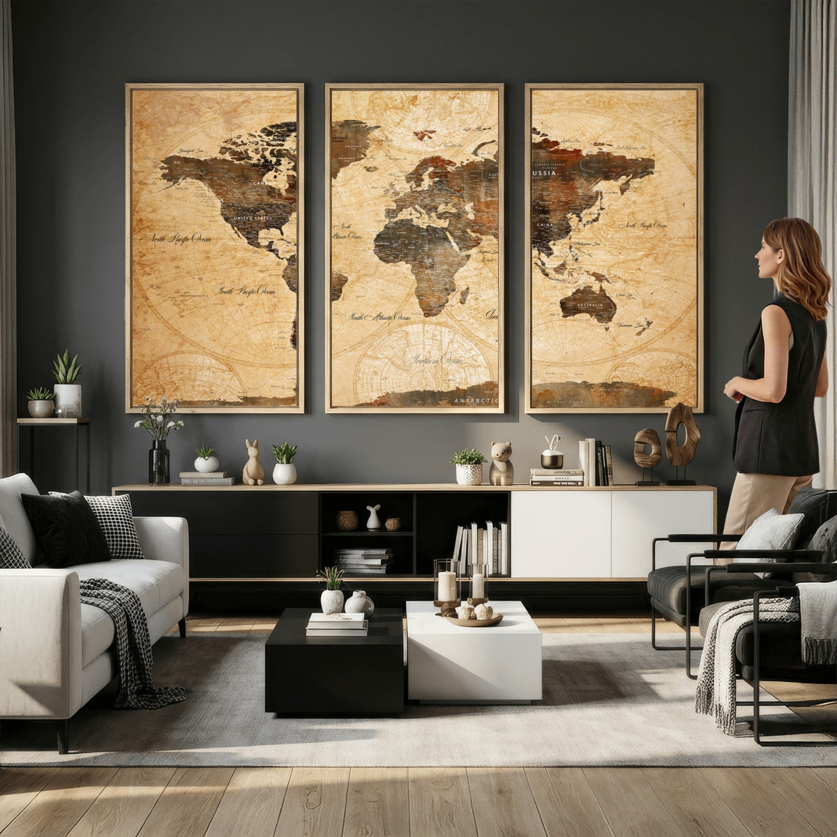 63156625-MGV-CV-36X24 - World Map Wall Art Canvas Print, Modern Decorative Framed Map Artwork Prints for Living Room, Office, Bedroom Wall Decor