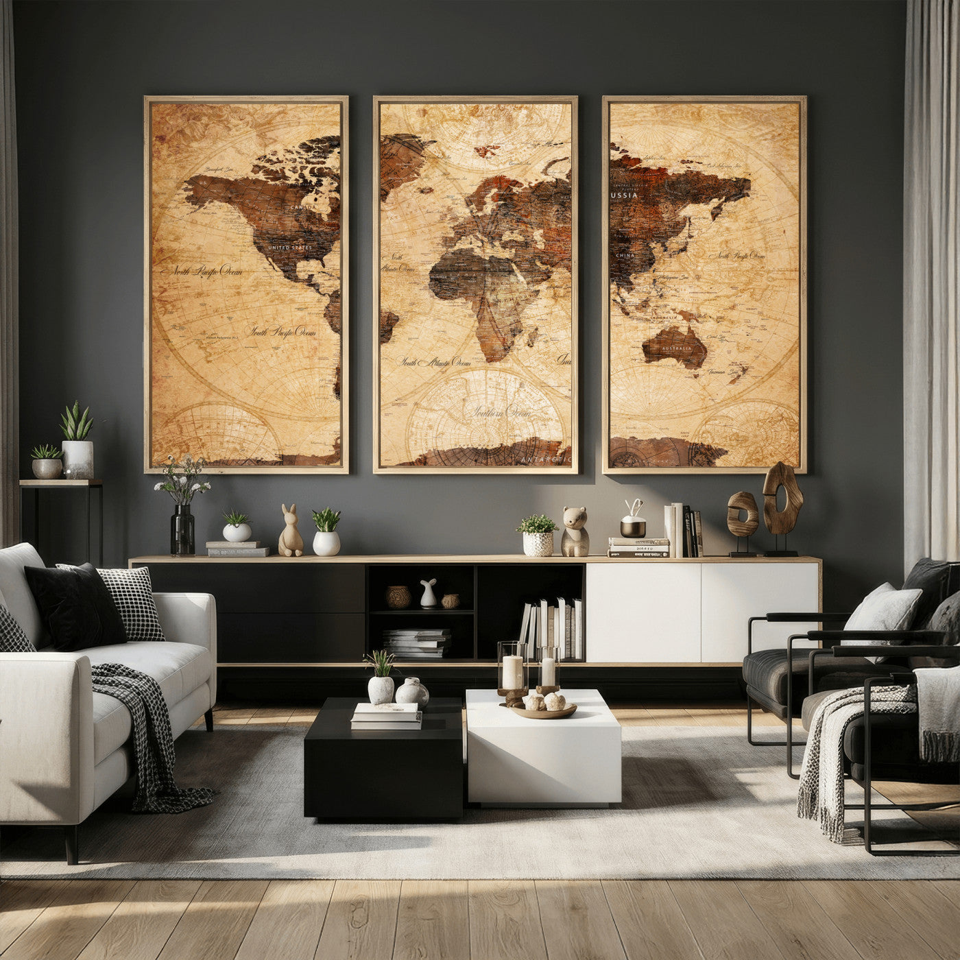 40760475-MGV-CV-36X24 - World Map Wall Art Canvas Print, Modern Decorative Framed Map Artwork Prints for Living Room, Office, Bedroom Wall Decor