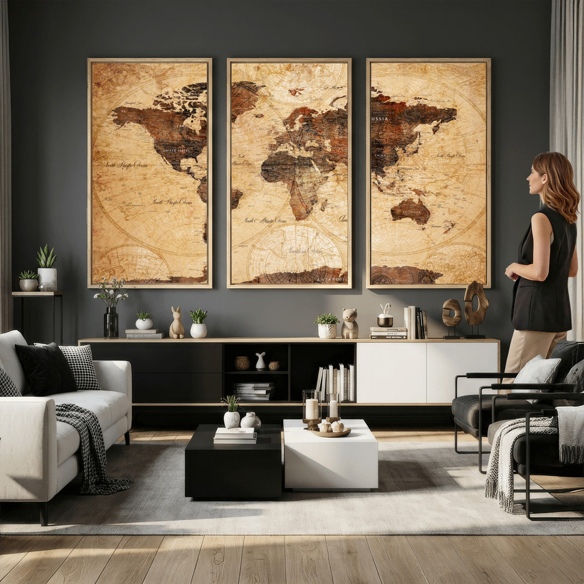 40760475-MGV-CV-36X24 - World Map Wall Art Canvas Print, Modern Decorative Framed Map Artwork Prints for Living Room, Office, Bedroom Wall Decor