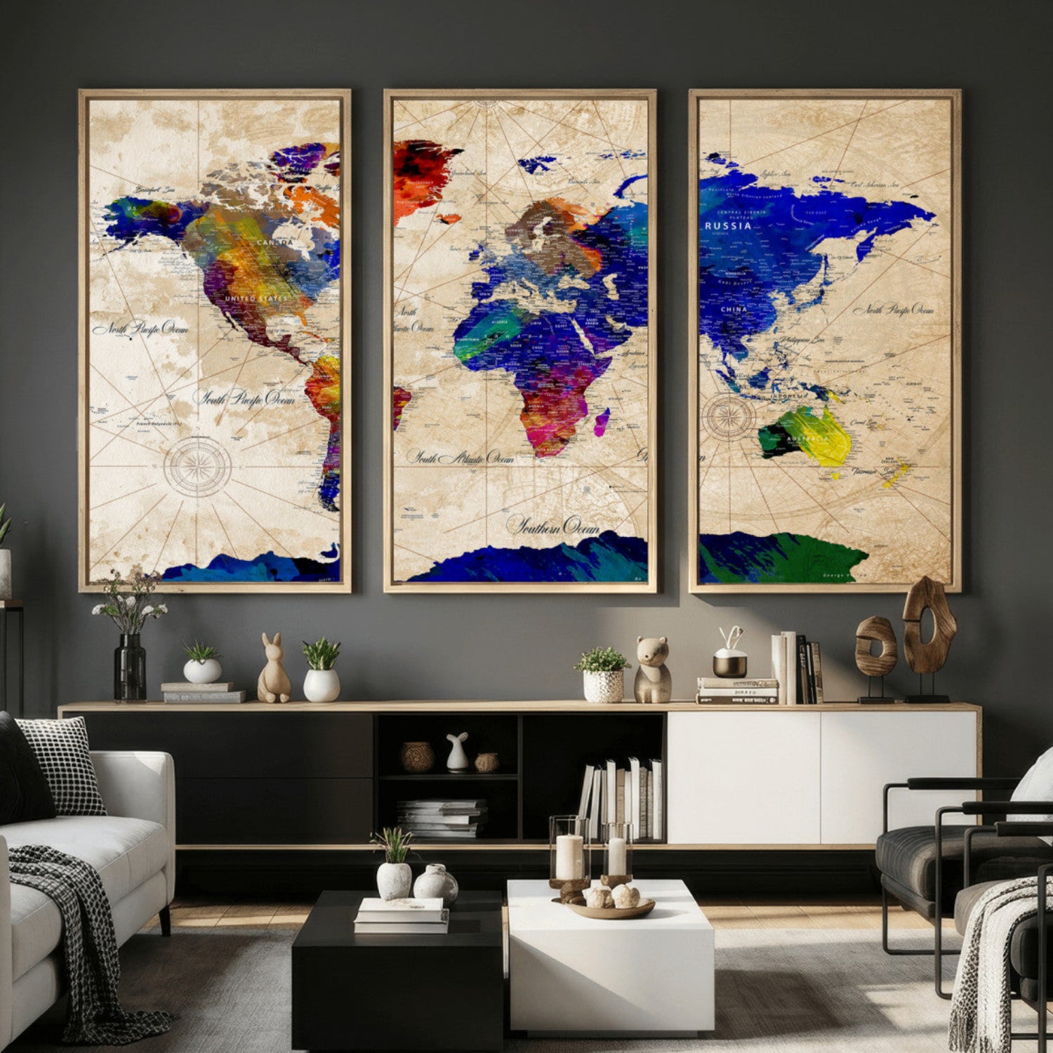 26284075-MGV-CV-36X24 - World Map Wall Art Canvas Print, Modern Decorative Framed Map Artwork Prints for Living Room, Office, Bedroom Wall Decor