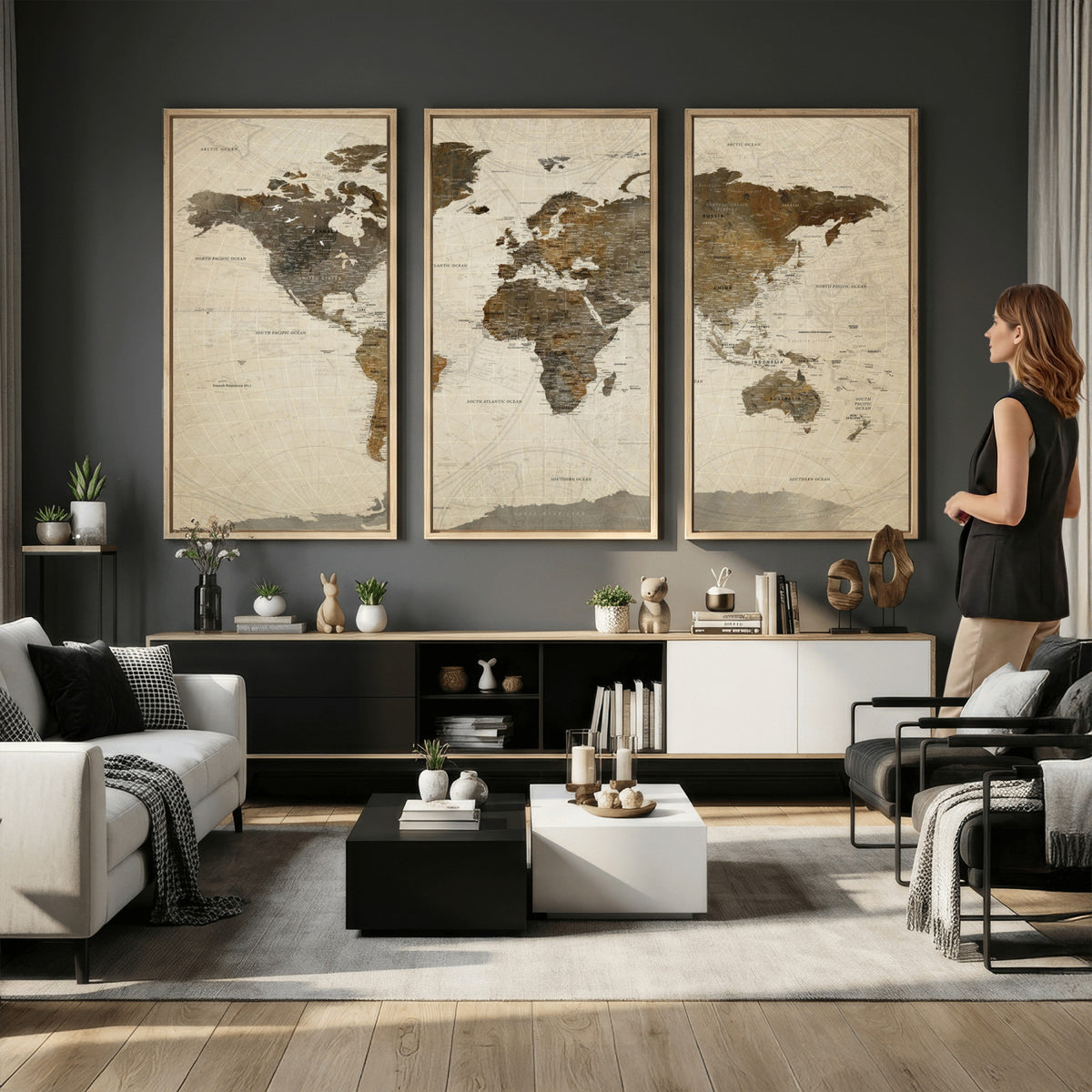 49623468-MGV-CV-36X24 - World Map Wall Art Canvas Print, Modern Decorative Framed Map Artwork Prints for Living Room, Office, Bedroom Wall Decor
