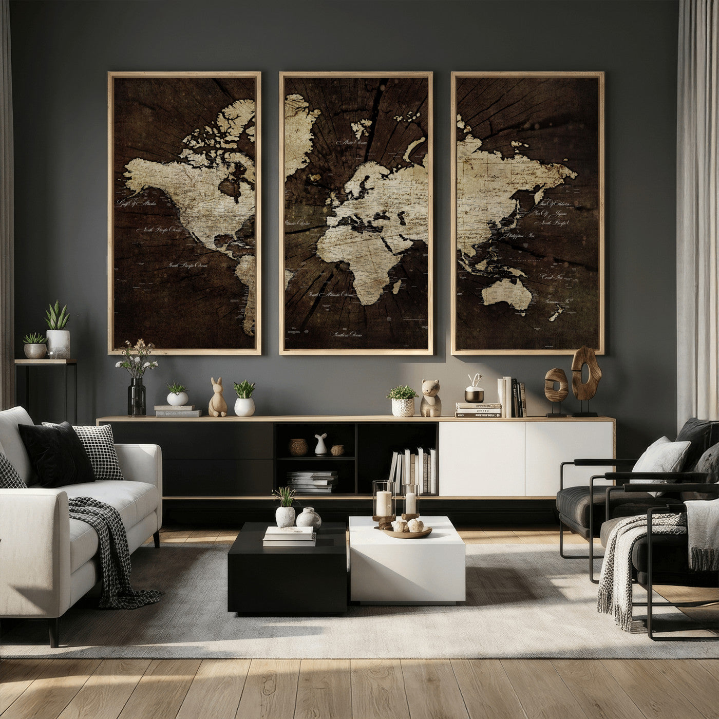 40991509-MGV-CV-36X24 - World Map Wall Art Canvas Print, Modern Decorative Framed Map Artwork Prints for Living Room, Office, Bedroom Wall Decor