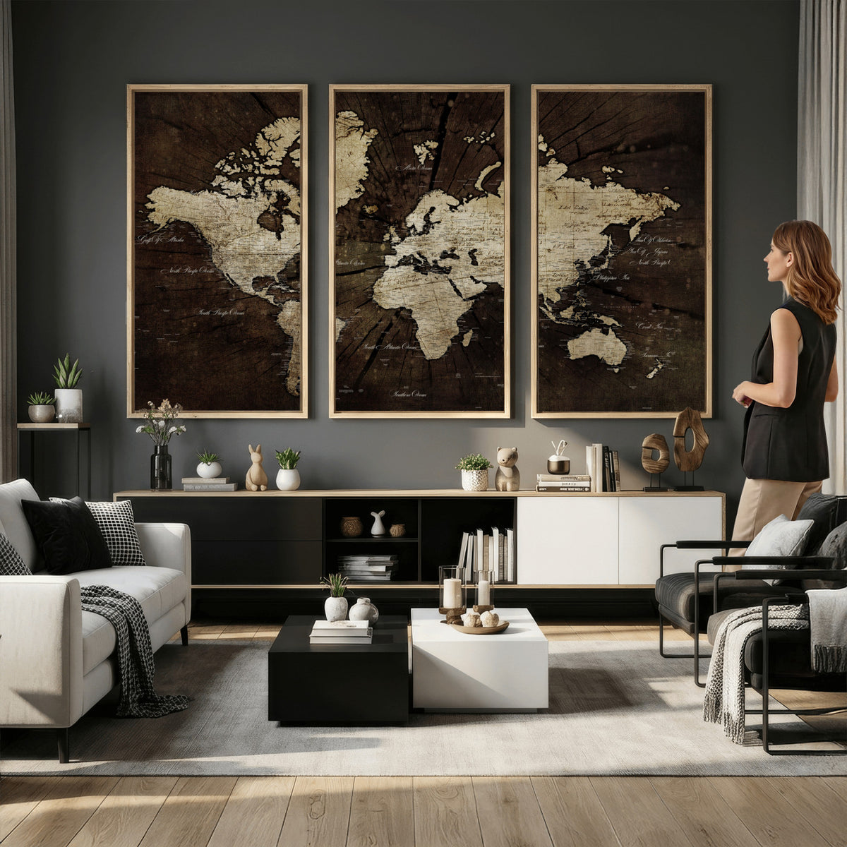 40991509-MGV-CV-36X24 - World Map Wall Art Canvas Print, Modern Decorative Framed Map Artwork Prints for Living Room, Office, Bedroom Wall Decor