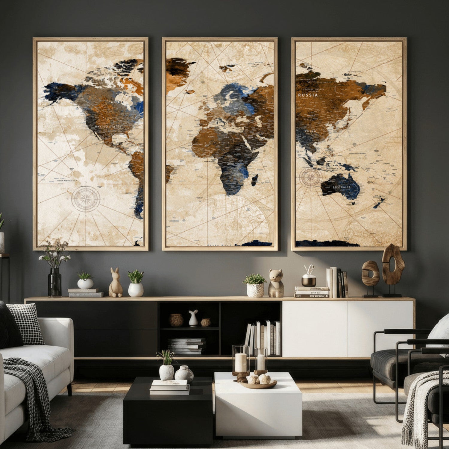 15727090-MGV-CV-36X24 - World Map Wall Art Canvas Print, Modern Decorative Framed Map Artwork Prints for Living Room, Office, Bedroom Wall Decor