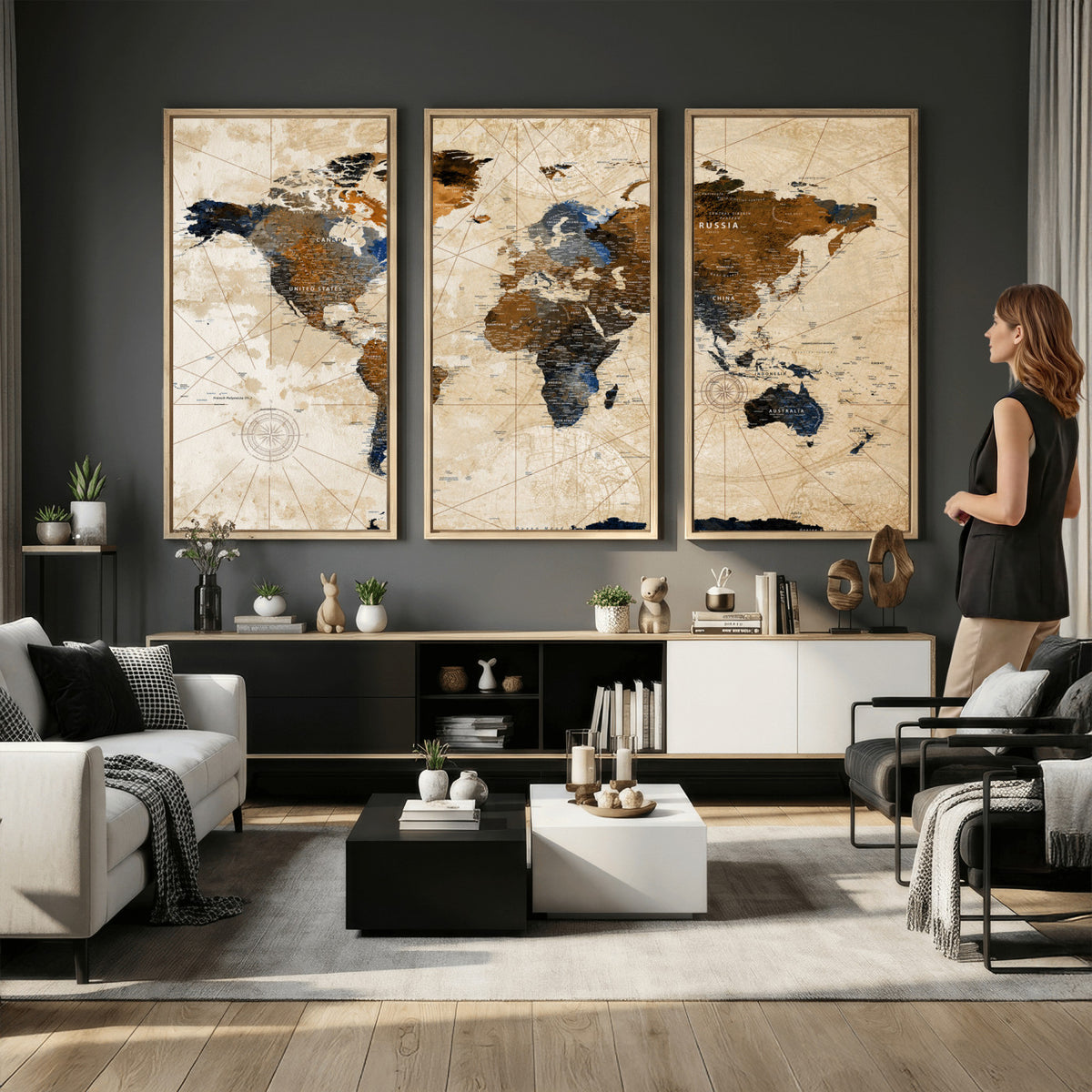 15727090-MGV-CV-36X24 - World Map Wall Art Canvas Print, Modern Decorative Framed Map Artwork Prints for Living Room, Office, Bedroom Wall Decor