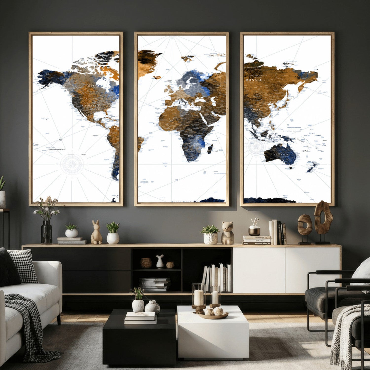 56364879-MGV-CV-36X24 - World Map Wall Art Canvas Print, Modern Decorative Framed Map Artwork Prints for Living Room, Office, Bedroom Wall Decor