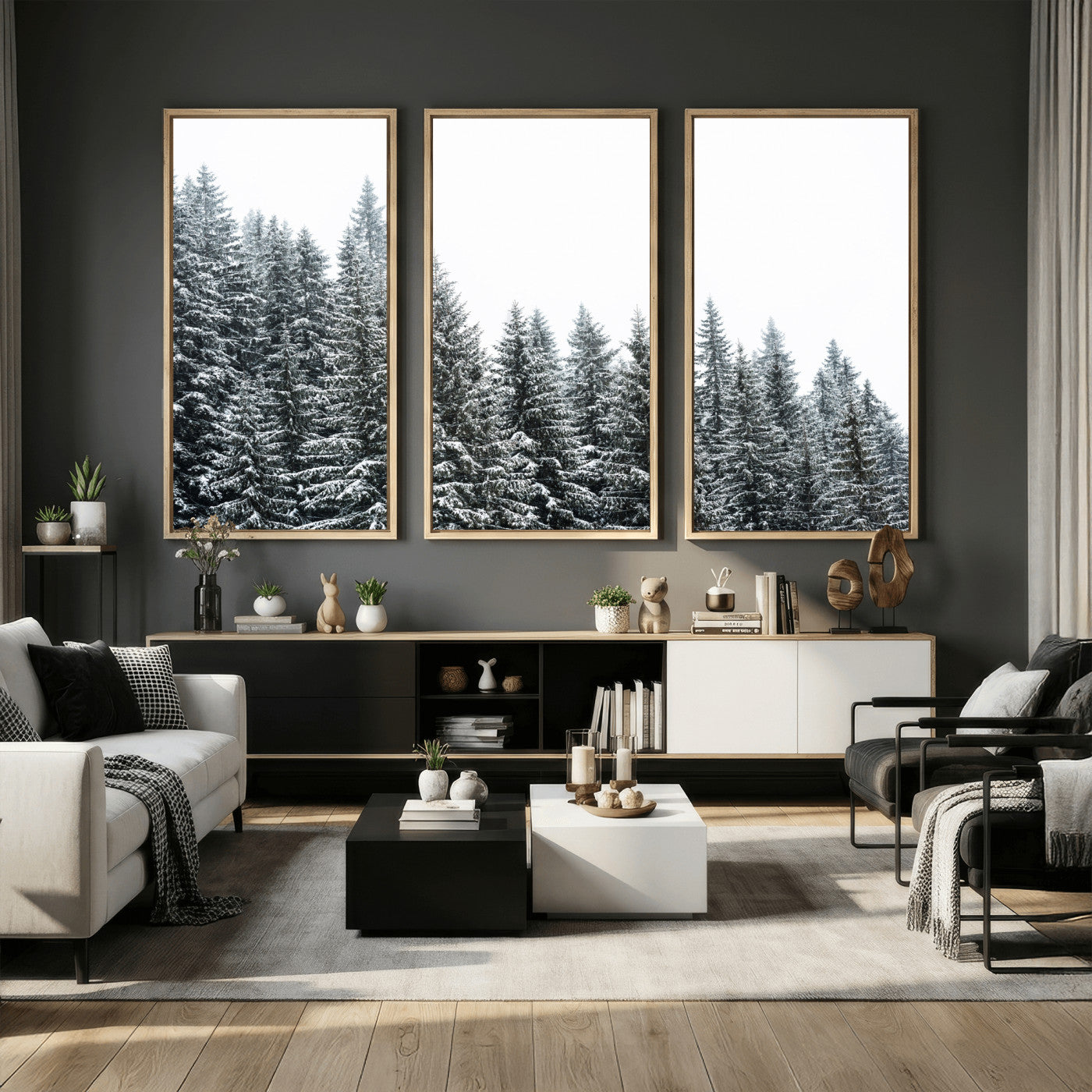 69566941-MGV-CV-36X24 - Misty Mountain Forest Canvas Print, Foggy Pine Trees Nature Wall Art, Framed Canvas Ready to Hang