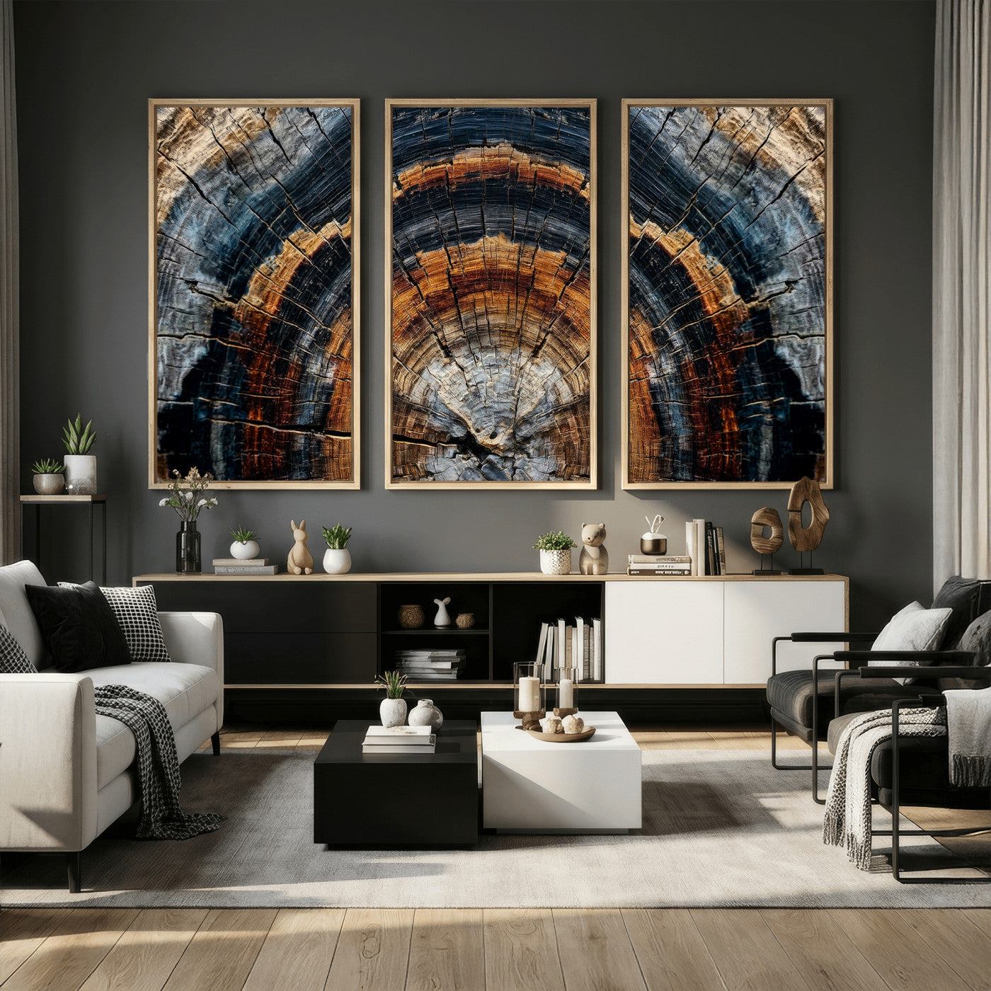 92693966A-MGV-CV-36X24 - Abstract Wood Grain Canvas Print, Tree Ring Pattern Wall Art, Framed Canvas Ready to Hang