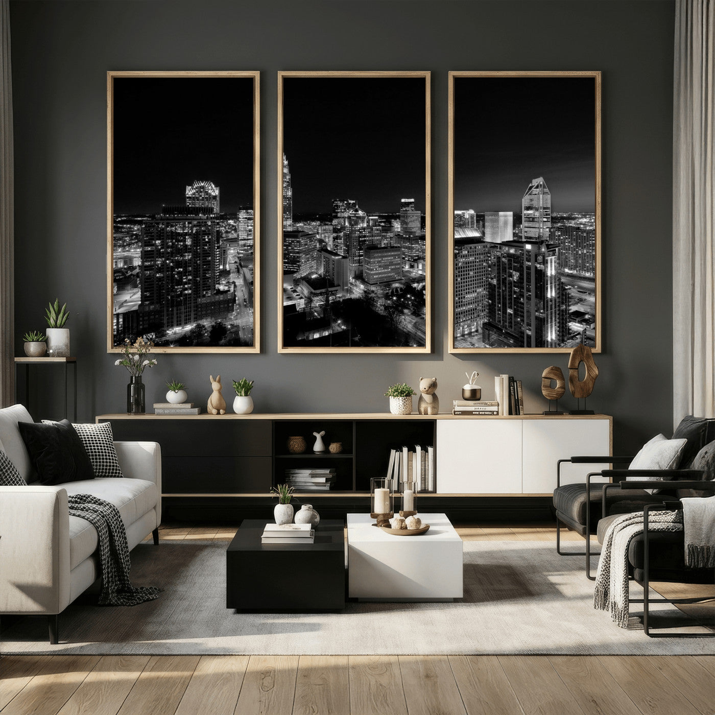 68329345-MGV-CV-36X24 - Atlanta Skyline Wall Art Canvas Print, Atlanta Downtown Night Cityscape Print for Modern Urban Wall Decor