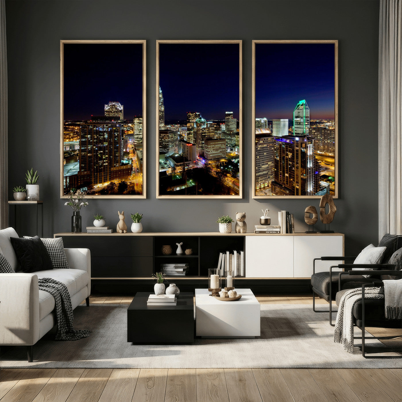 47163738-MGV-CV-36X24 - Atlanta Skyline Wall Art Canvas Print, Atlanta Downtown Night Cityscape Print for Modern Urban Wall Decor