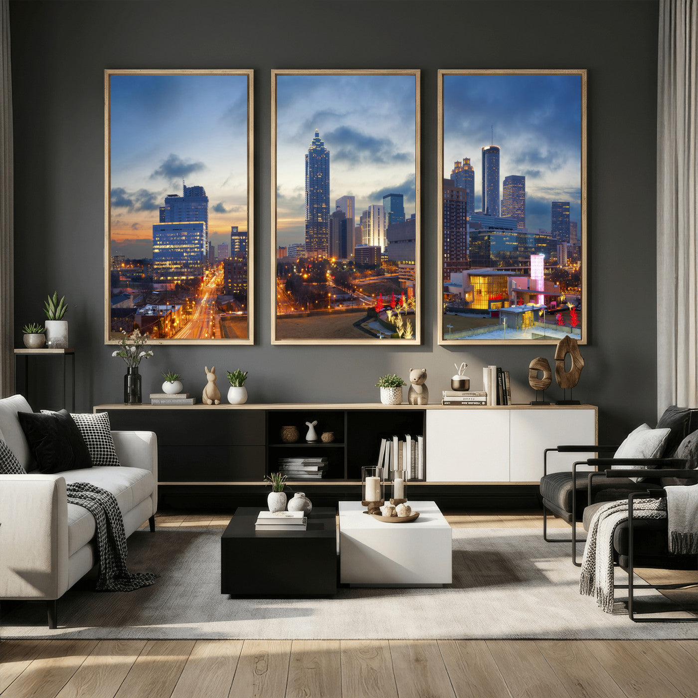 18461309-MGV-CV-36X24 - Atlanta Skyline Wall Art Canvas Print, Atlanta Downtown Night Cityscape Print for Modern Urban Wall Decor