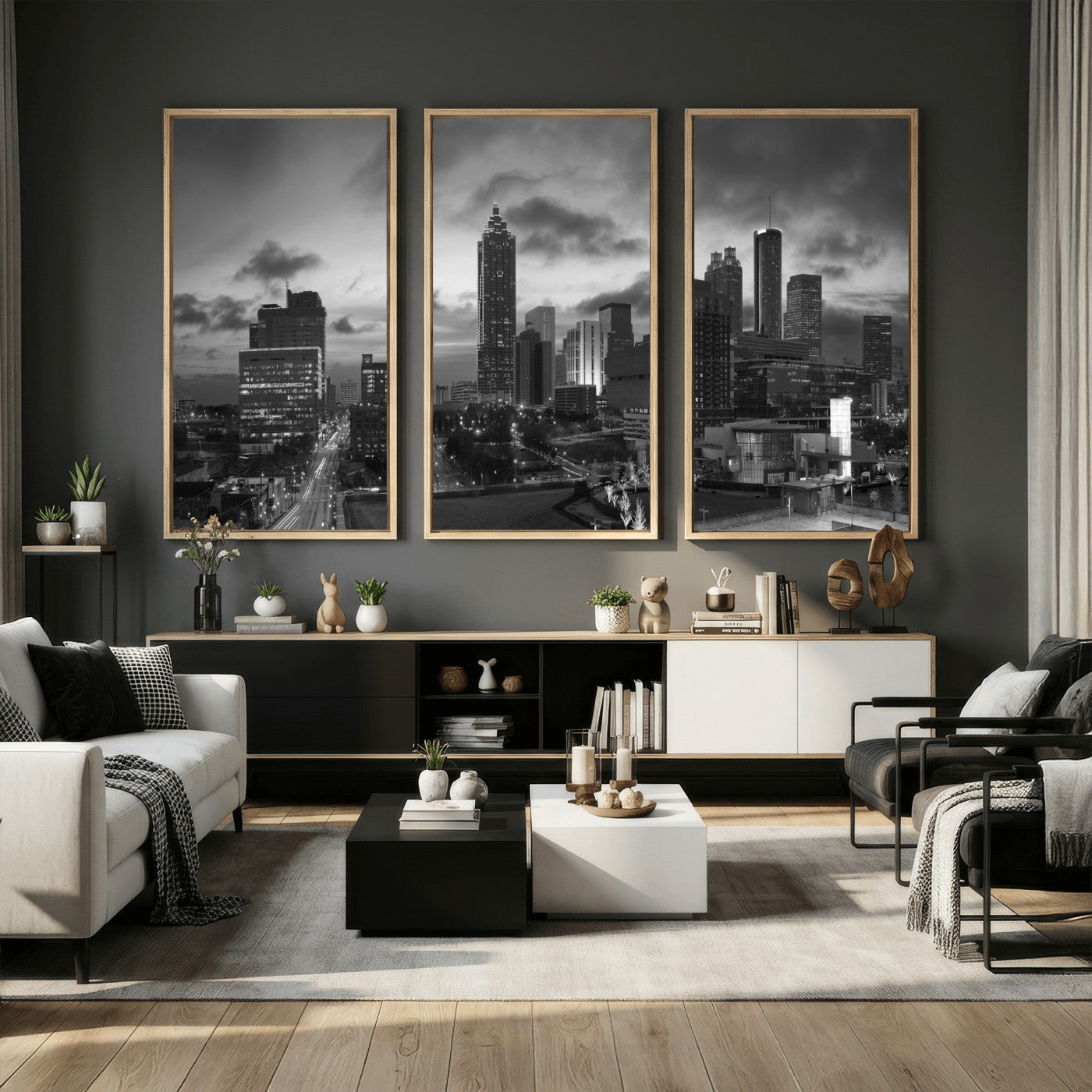 91959506-MGV-CV-36X24 - Atlanta Skyline Wall Art Canvas Print, Atlanta Downtown Night Cityscape Print for Modern Urban Wall Decor