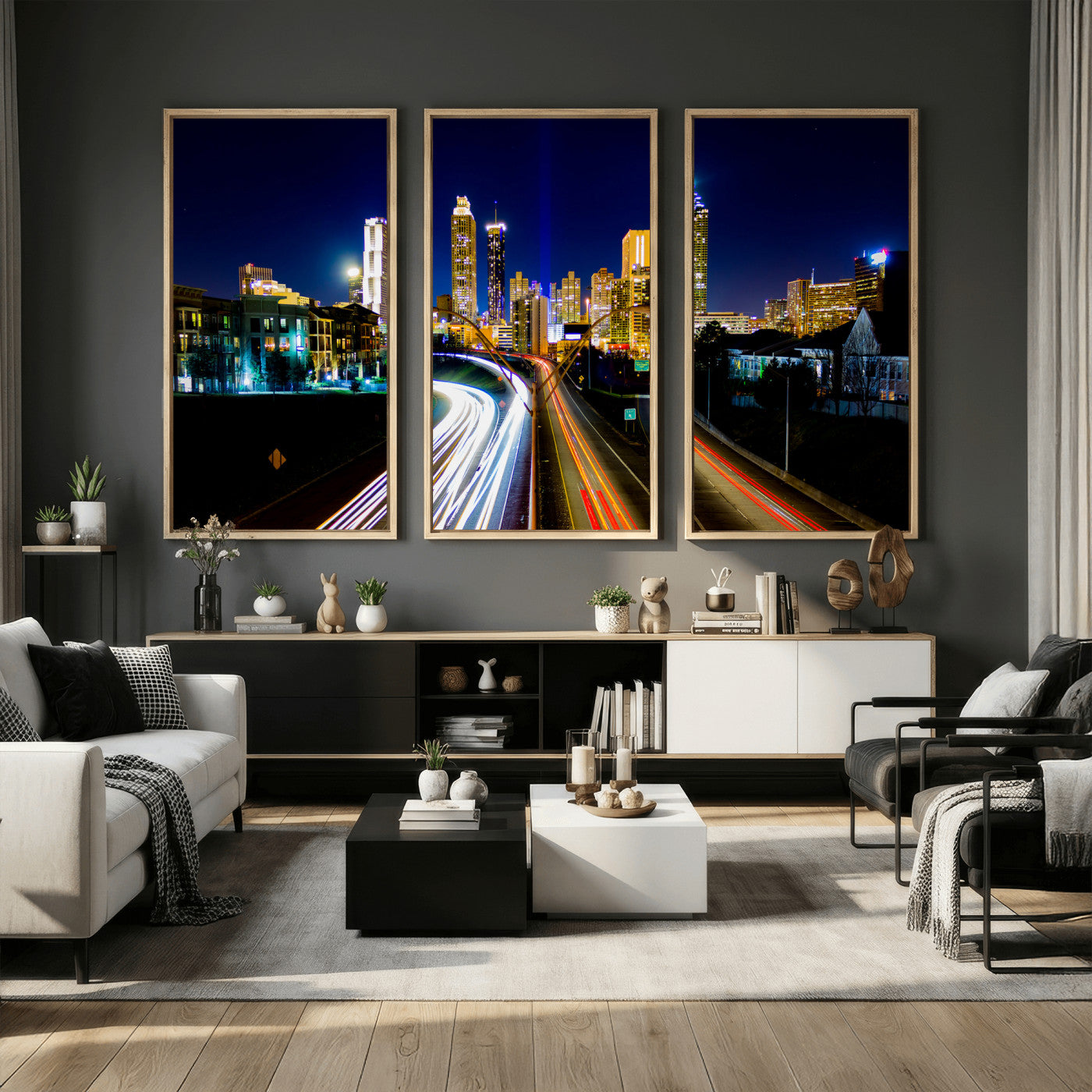 12967464-MGV-CV-36X24 - Atlanta Skyline Wall Art Canvas Print, Atlanta Downtown Night Cityscape Print for Modern Urban Wall Decor