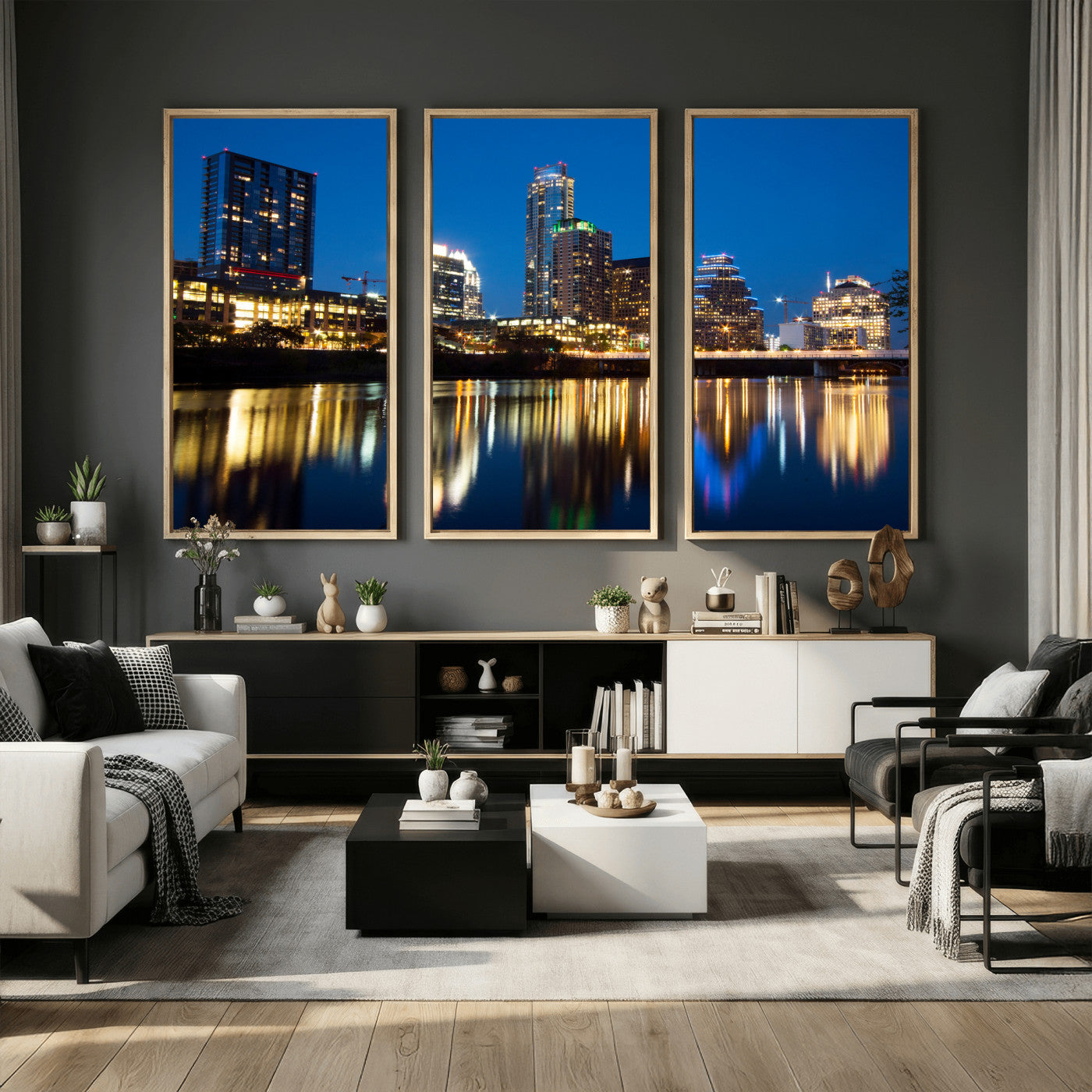 21916206-MGV-CV-36X24 - Austin Skyline Wall Art Canvas Print, Austin Downtown Night Cityscape Print for Modern Urban Wall Decor