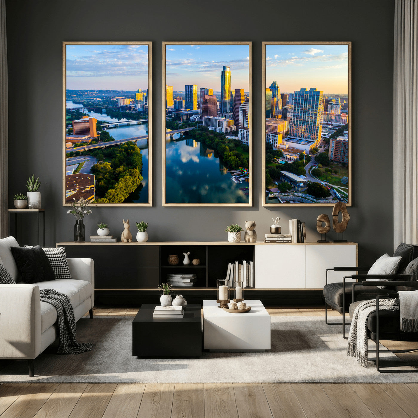 33675326-MGV-CV-36X24 - Austin Skyline Wall Art Canvas Print, Austin Downtown Night Cityscape Print for Modern Urban Wall Decor