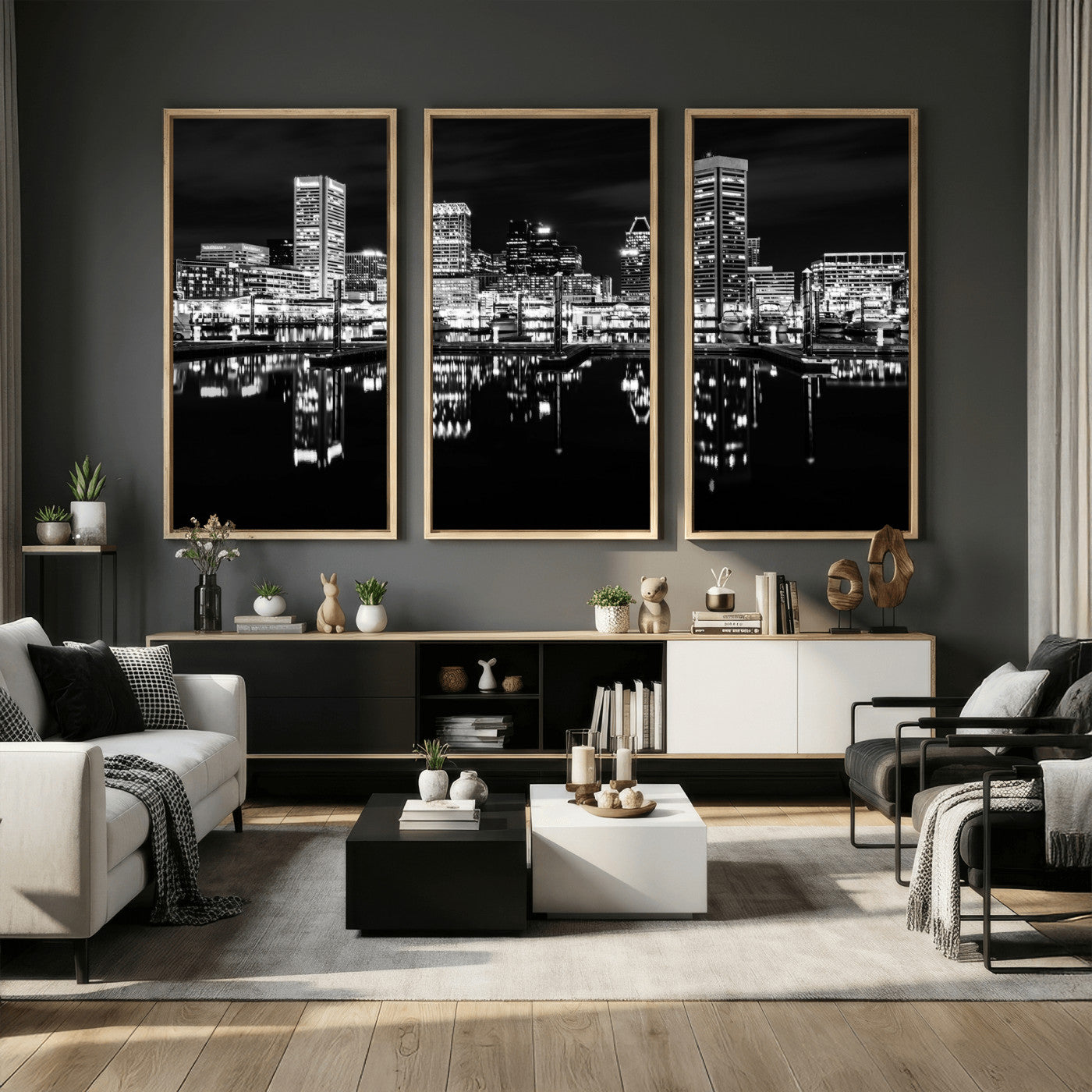69187681-MGV-CV-36X24 - Baltimore Skyline Wall Art Canvas Print, Baltimore Downtown Night Cityscape Print for Modern Urban Wall Decor