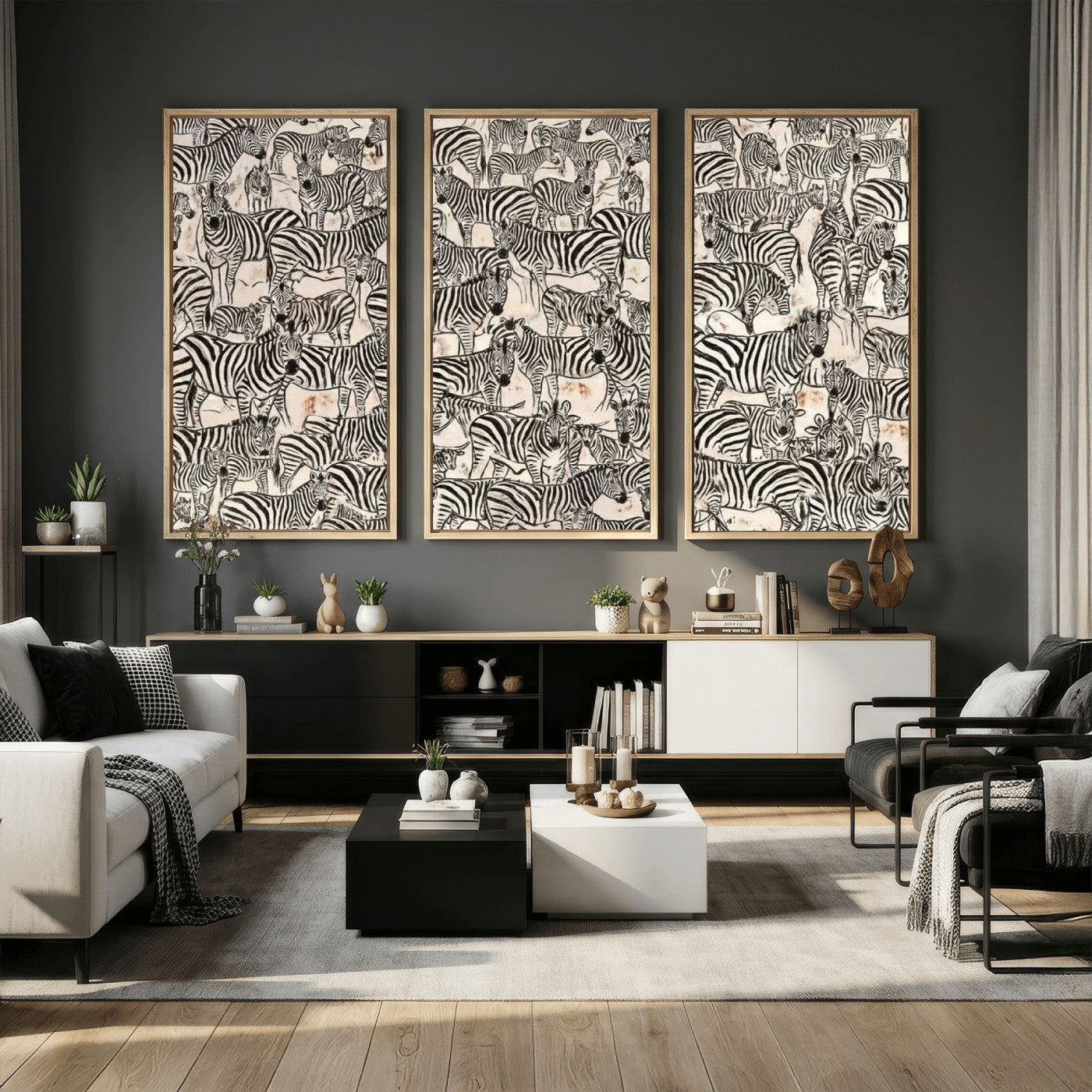 76453377-MGV-CV-36X24 - Farmhouse Animals Wall Art Canvas Print - Abstract Farm Animal Drawing Mid-Century Wall Art for Cabin Decor