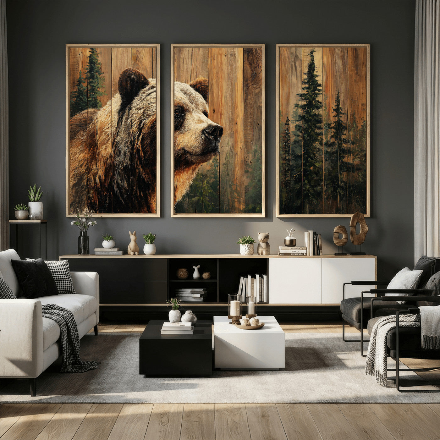 75645180-MGV-CV-36X24 - Grizzly Bear Wall Art Canvas Print, Rustic Wildlife Bear Artwork, Forest Animal Painting, Cabin Lodge Nature Wall Decor