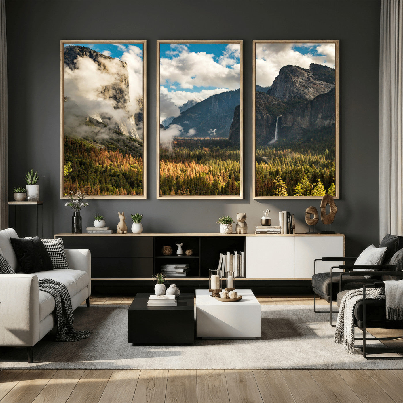 18271001-MGV-CV-36X24 - Yosemite Valley River Landscape Wall Art Canvas Print, Granite Cliffs Forest River Canvas Print, California National Park Moody Scenic Art Printi