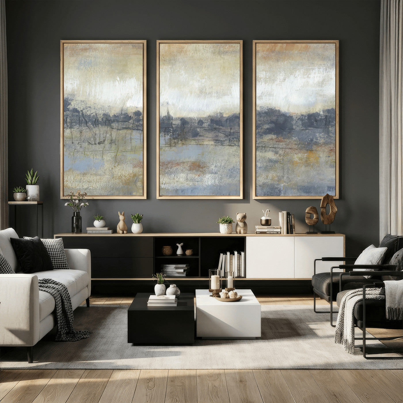 73973590-MGV-CV-36X24 - Abstract Neutral Landscape Painting Wall Art Canvas Print, Modern Minimal Texture Horizon Canvas Print, Beige Gray Contemporary Abstract Art Printing