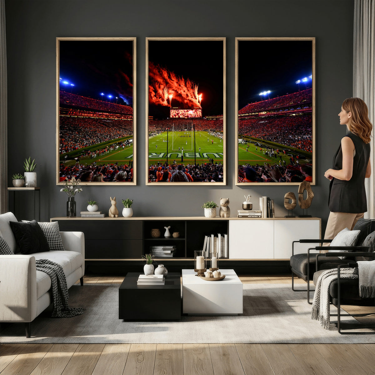 81918884-MGV-CV-36X24 - Auburn Stadium Wall Art Canvas Print, College Football Night Game Crowd, Jordan Hare Stadium Artwork