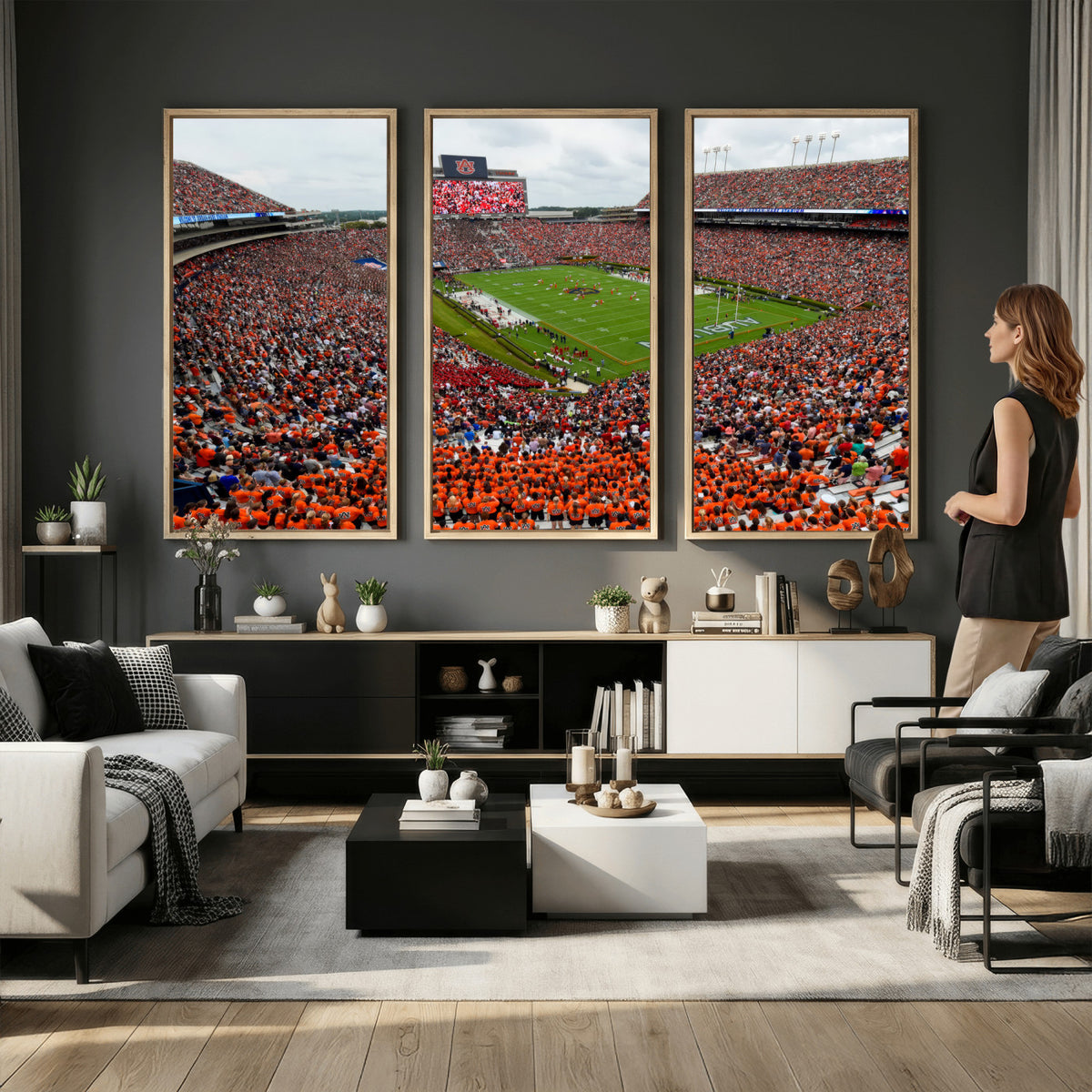 82562490-MGV-CV-36X24 - Auburn Stadium Sunset Wall Art Canvas Print, Jordan Hare Stadium Game Day Crowd, Auburn Tigers Football Artwork