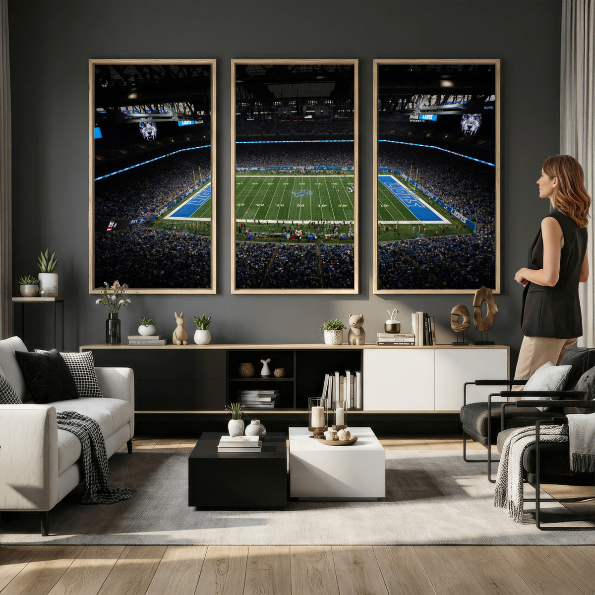 16709602-MGV-CV-36X24 - Detroit Lions Stadium Wall Art Canvas Print, Football Field Panorama