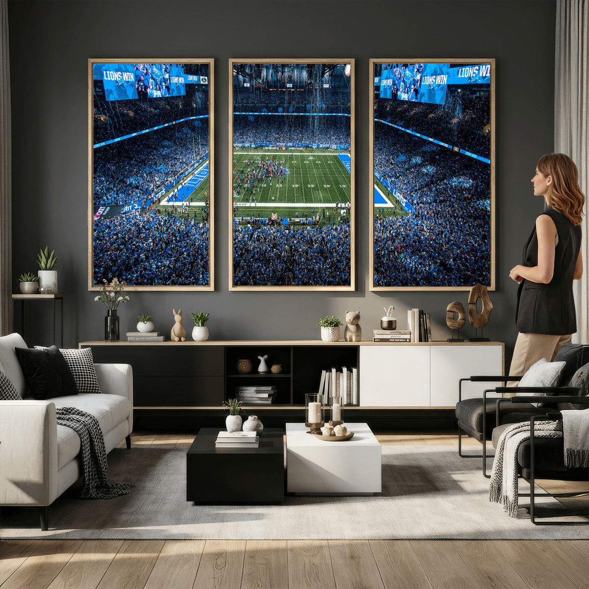 80882005-MGV-CV-36X24 - Detroit Lions Stadium Wall Art Canvas Print, Football Field Panorama
