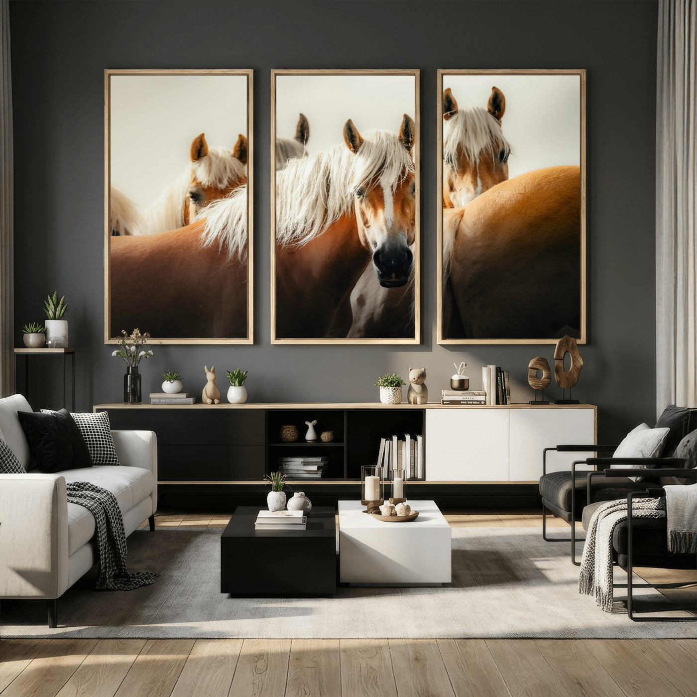 71904941-MGV-CV-36X24 - Wild Horse Herd Wall Art Canvas Print, Natural Horse Portrait Nature Wall Decor for Living Room and Office