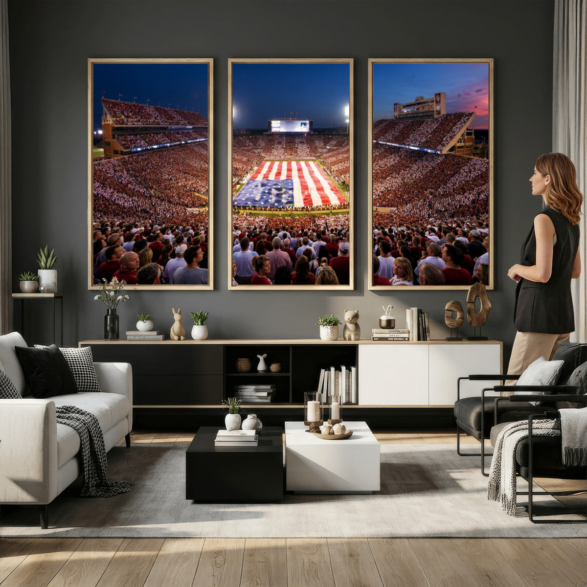 59917418-MGV-CV-36X24 - Oklahoma Memorial Stadium Wall Art Canvas Print – Oklahoma Sooners Football Artwork for Home, Office, and Sports Room Decor