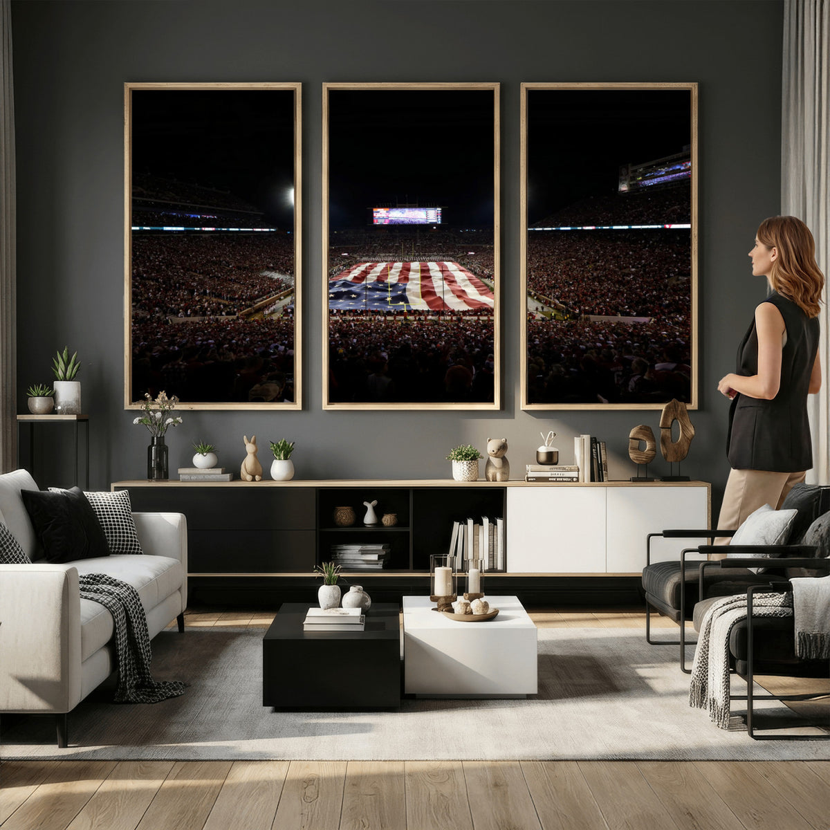 98418189-MGV-CV-36X24 - Oklahoma Memorial Stadium Wall Art Canvas Print – Oklahoma Sooners Football Artwork for Home, Office, and Sports Room Decor