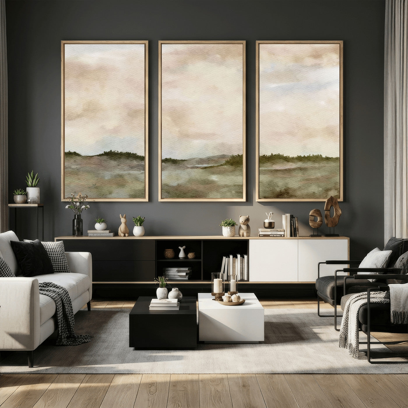 13578069-MGV-CV-36X24 - Abstract Landscape Wall Art Canvas Print, Watercolor Pastoral Landscape Painting Wall Decor for Modern Farmhouse Interiors