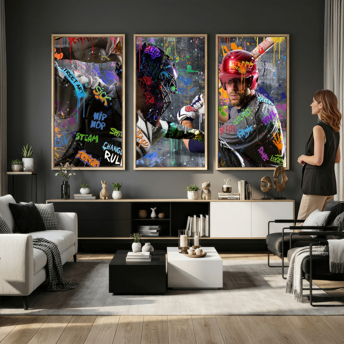 19634994-MGV-CV-36X24 - Graffiti Baseball Player Street Art Wall Art Canvas Print