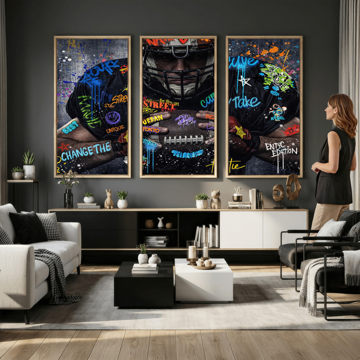 55267256-MGV-CV-36X24 - Graffiti American Football Player Street Art Wall Art Canvas Print
