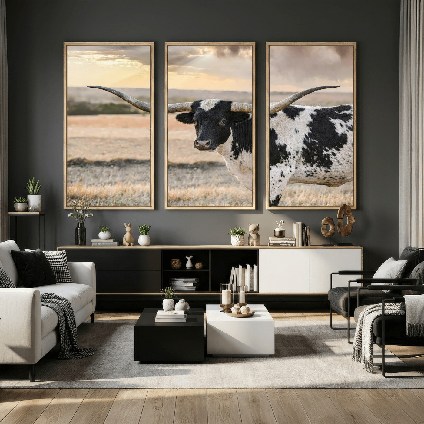 49350433-MGV-CV-36X24 - Texas Longhorn Bull Rustic Wall Art Canvas Print, Western Cattle Photography Canvas Print, Ranch Farm Animal Western Art Printing