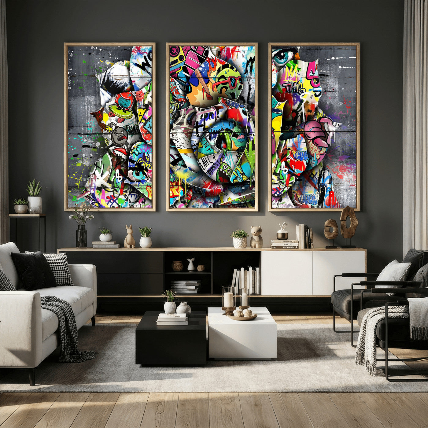 77553344-MGV-CV-36X24 - Abstract Graffiti Collage Street Art Wall Art Canvas Print, Colorful Urban Pop Art Canvas Print, Modern Graffiti Patchwork Contemporary Art Printing