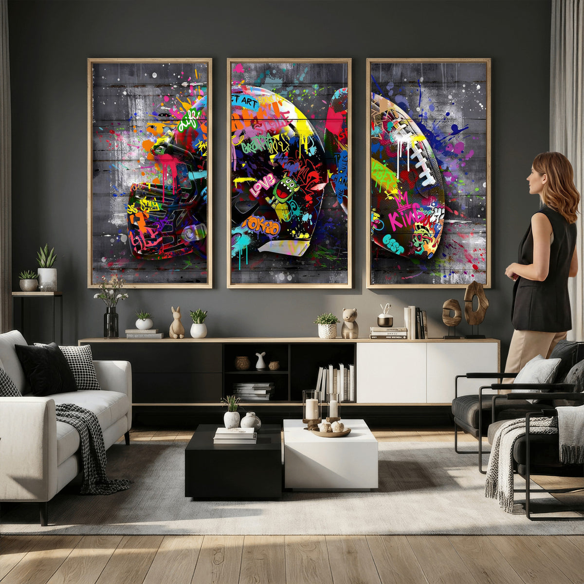 80540773-MGV-CV-36X24 - Graffiti American Football Helmet Street Art Wall Art Canvas Print