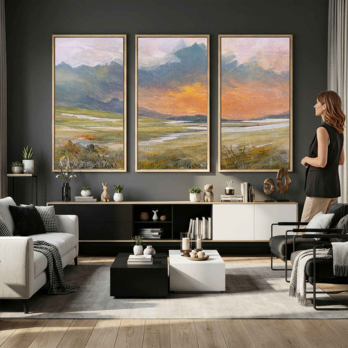 39892091-MGV-CV-36X24 - Mountain Sunset Wall Art Canvas Print Vintage Landscape Panorama Rustic Nature Decor