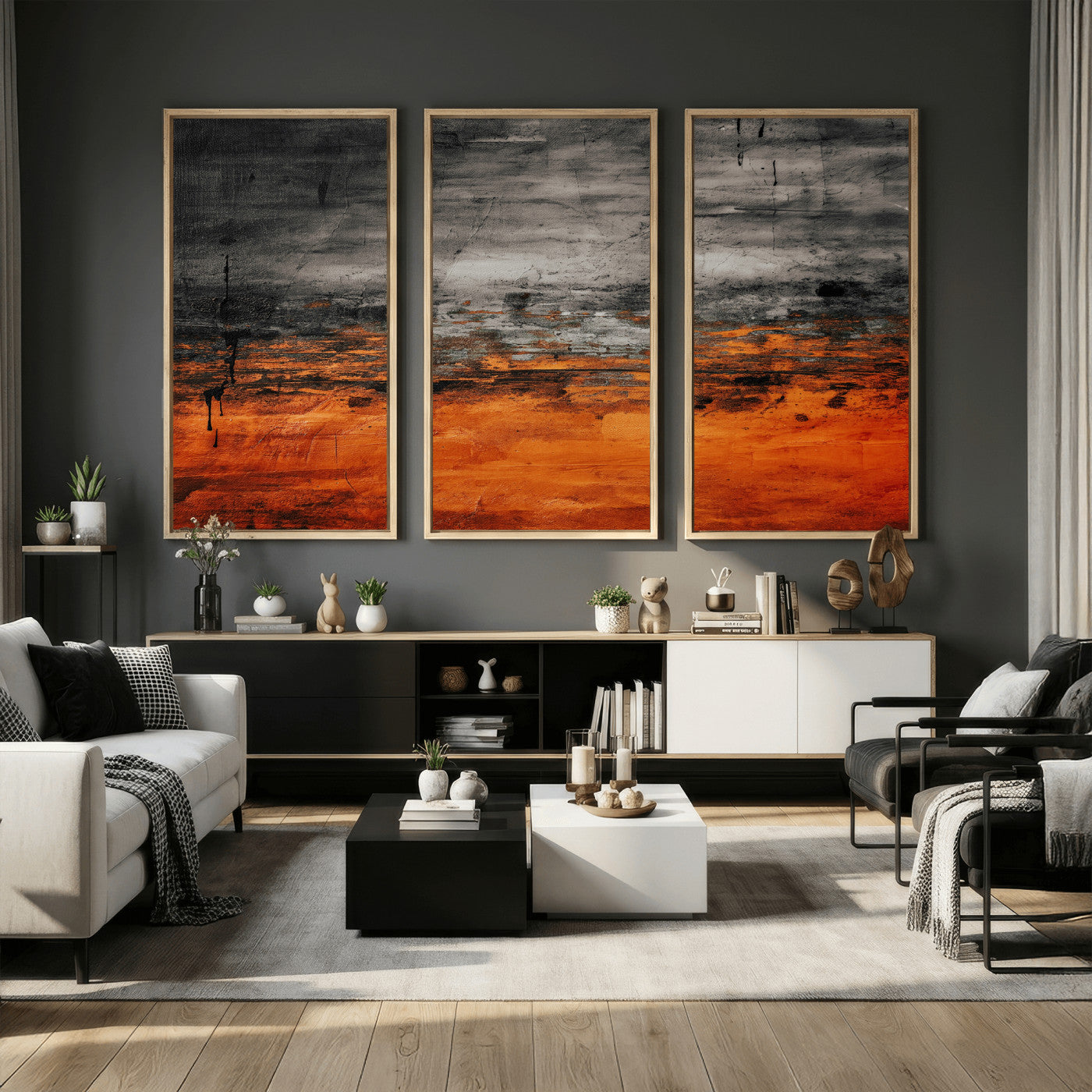 75409282-MGV-CV-36X24 - Black Orange Abstract Wall Art Canvas Print Modern Textured Painting Decor