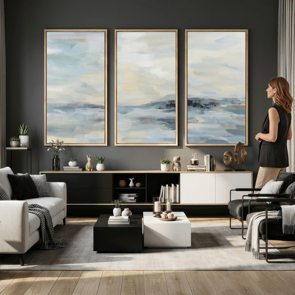 Abstract Coastal Landscape Wall Art Canvas Print | Soft Blue Gray Minimalist Art