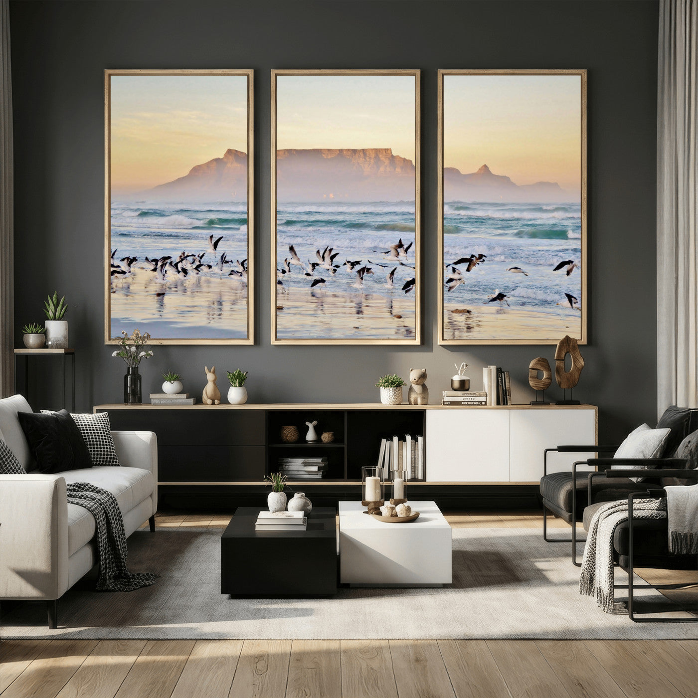 78989362-MGV-CV-36X24 - Seagulls Over Ocean Wall Art Canvas Print – Coastal Beach Landscape Artwork for Living Room Decor