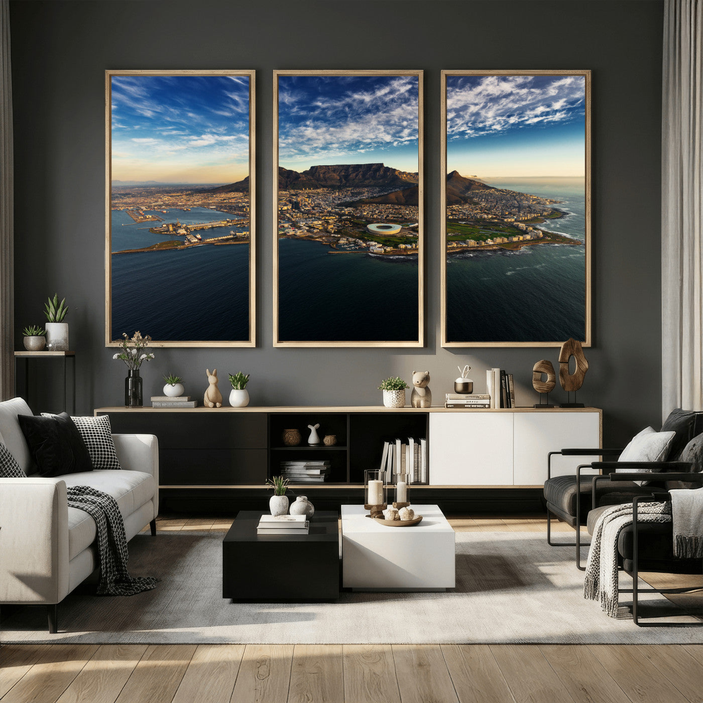 14654591-MGV-CV-36X24 - Cape Town Skyline Wall Art Canvas Print – Table Mountain Coastal Cityscape Artwork for Modern Office Decor