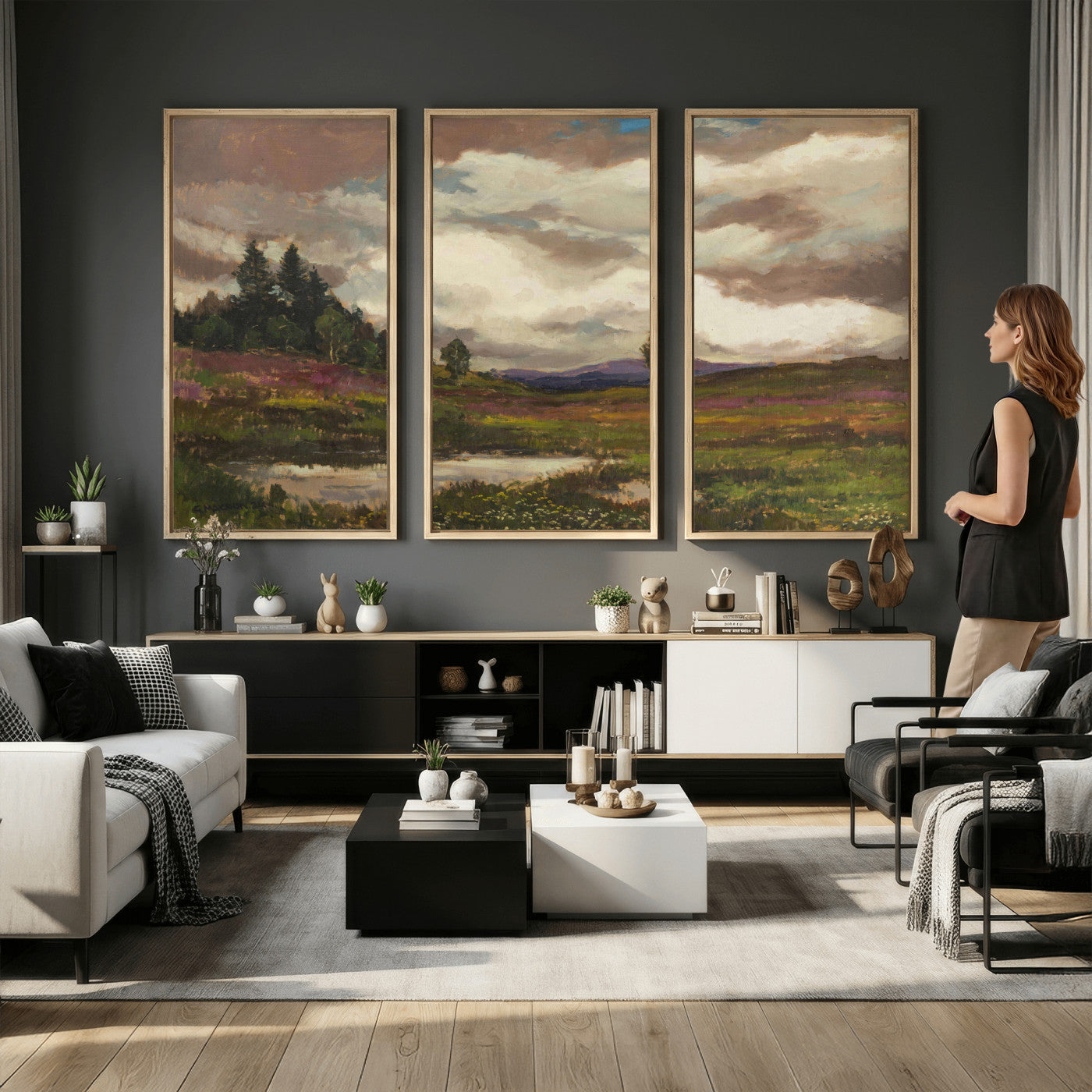 96795851-MGV-CV-36X24 - Gustav Macoun Heathland Canvas Print, Czech Landscape Oil Painting Reproduction, Purple Heather Moorland Art, Vintage European Nature Decor