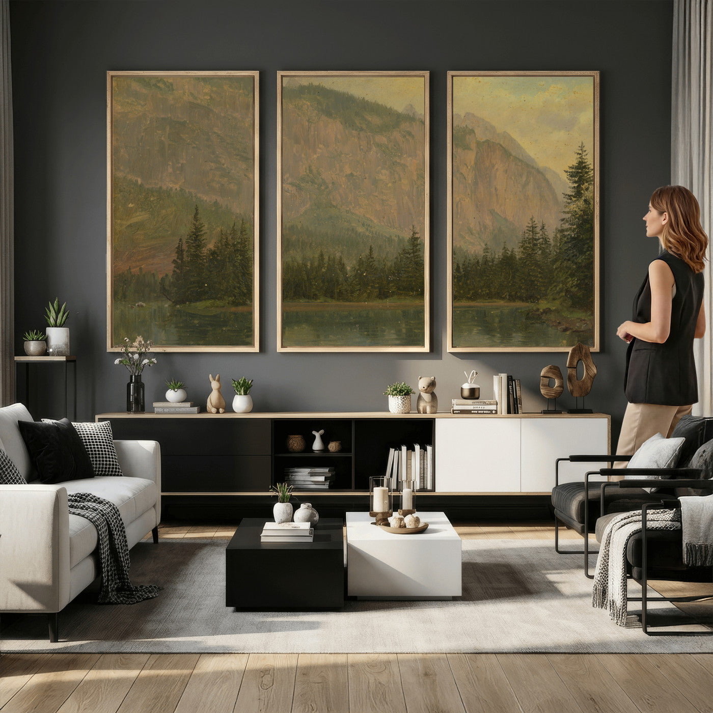 76844524-MGV-CV-36X24 - Frederic Edwin Church Hintersee Canvas Print, Hudson River School Mountain Lake Painting 1868, American Romantic Landscape, Vintage Nature Wall Art