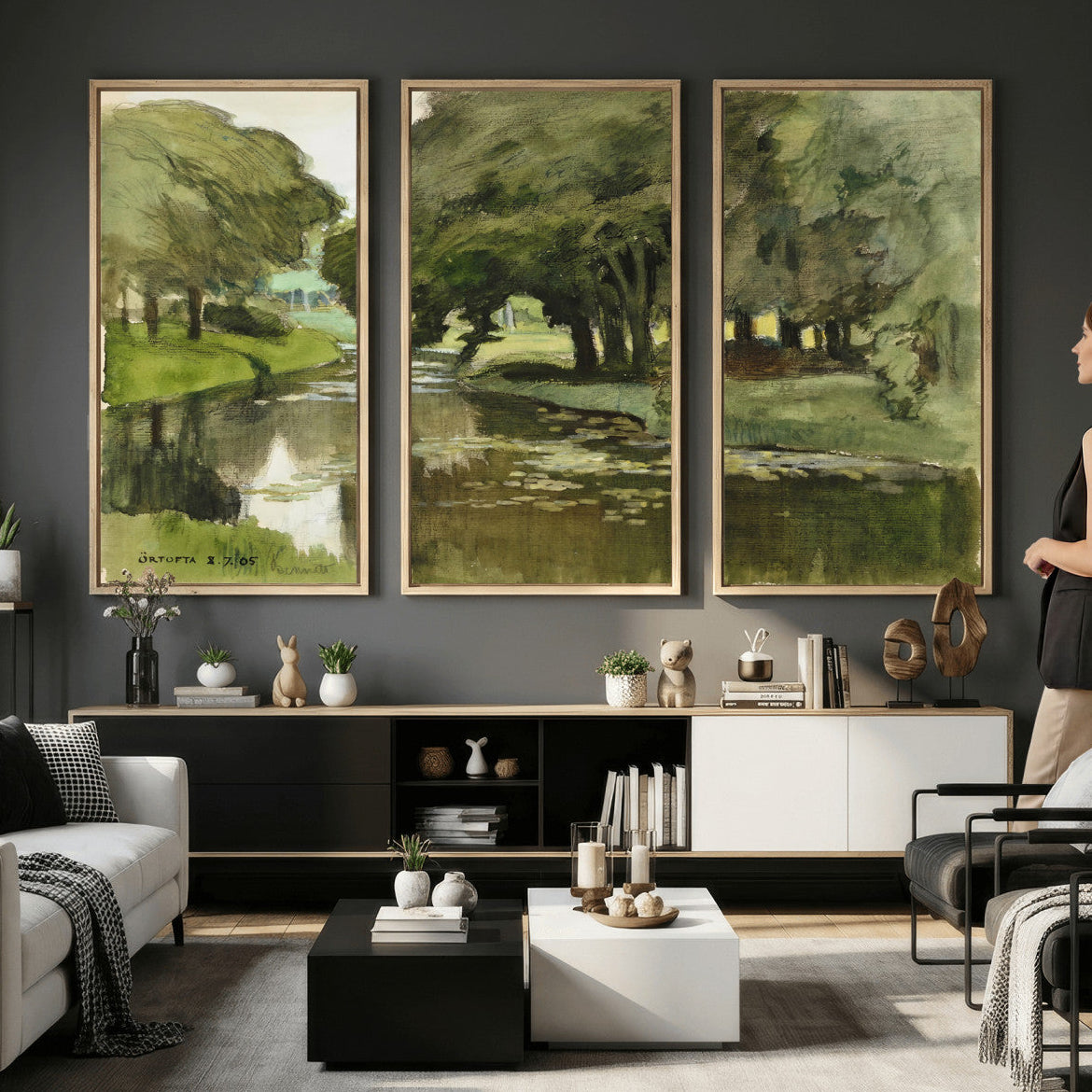 54446767-MGV-CV-36X24 - Anders Zorn Watercolor Canvas Print, Örtofta 1905 Swedish River Landscape, Impressionist Nature Art, Scandinavian Wall Decor, Plein Air Painting Print