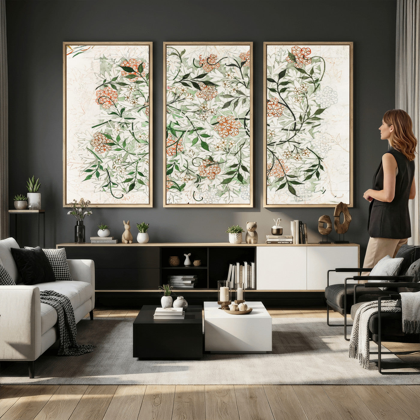 17622011W-MGV-CV-36X24 - William Morris Jasmine Flower Wall Art Canvas Print, Botanical Floral Canvas Print, Vintage Cottagecore Wall Decor, Framed Nature Artwork Ready to Hang